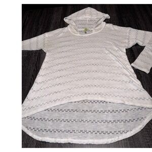 Free Society Women's M White Metallic Knit Hooded Sweater Hi Low  Boho